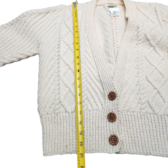 Vintage 60s Irish Wool Cream Cable Knit Sweater Cardigan Boho Cottagecore M L - Picture 10 of 14